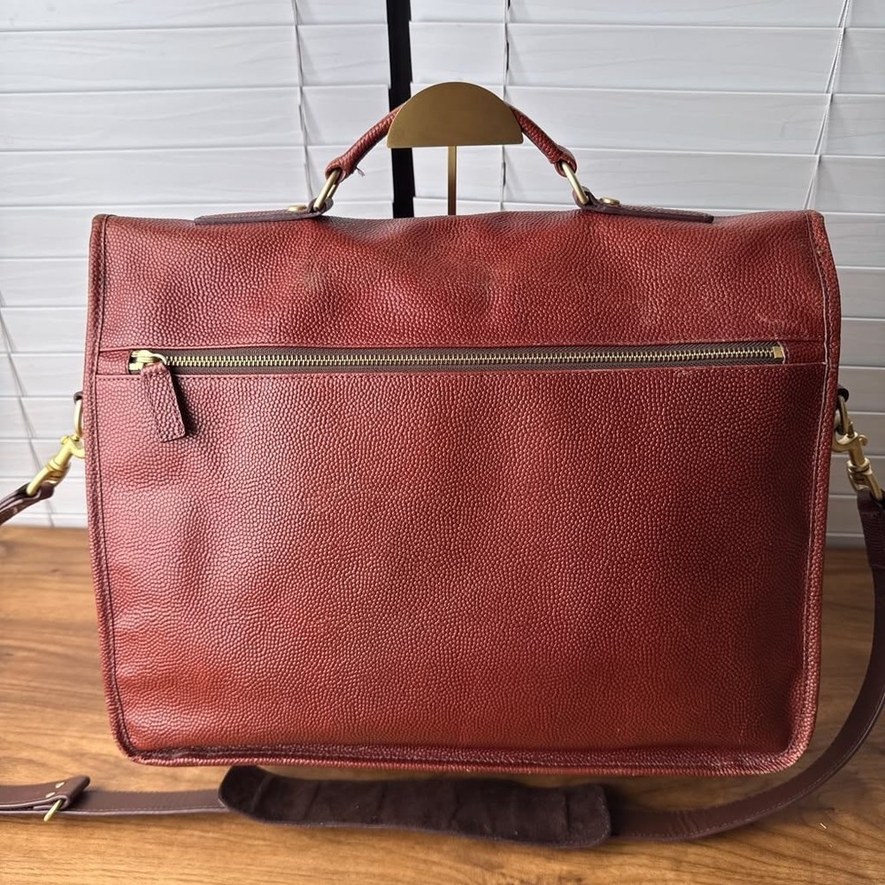 Brooks Brothers Football Leather Briefcase Vintage Messenger Brass Hardware - Picture 3 of 16